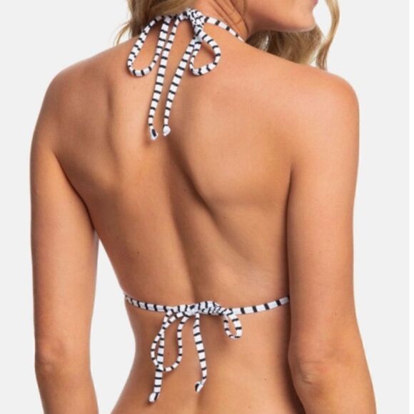 Roxy Beach Classics Tiki Tri Bikini Top Size M White & Navy Blue Stripes Striped - Picture 3 of 6